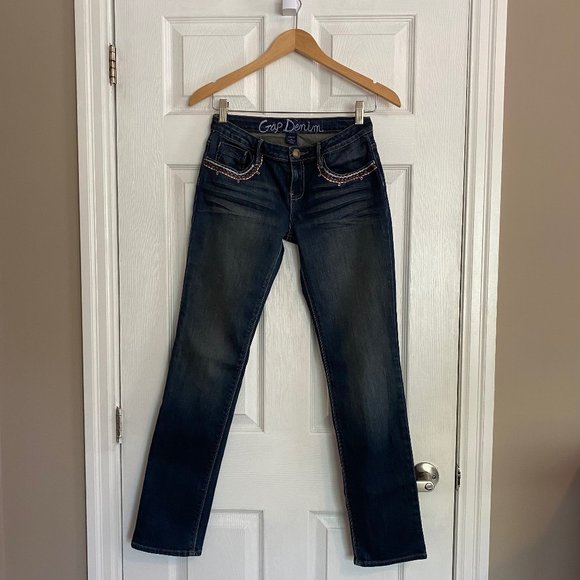 Gap Kids Brown Embroidery Dark Wash Skinny Jeans - Picture 1 of 6
